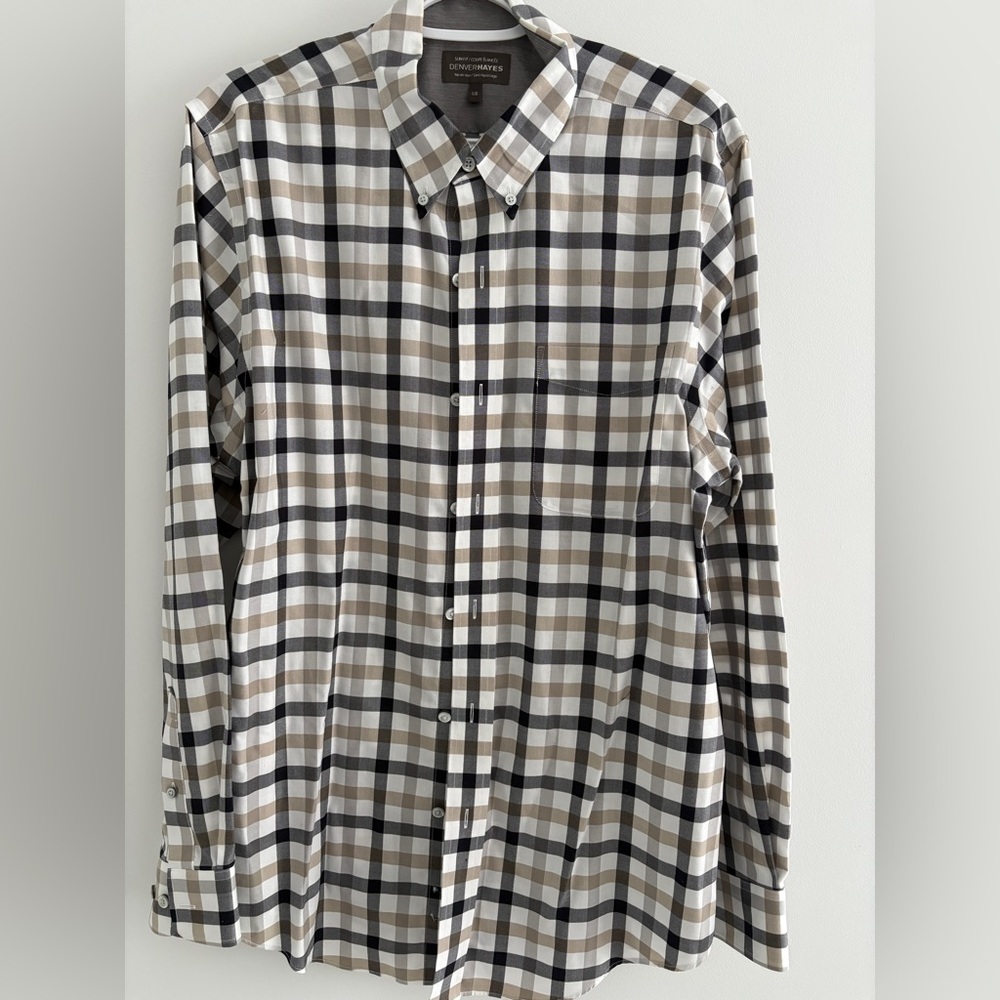 Men Plaid Button Long-Sleeve Shirt - Large Slim Fit - 100% Cotton